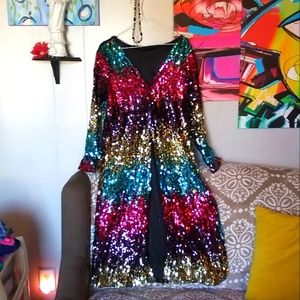 Handmade sewn sequined party outfit. Fits Small/Large. Rainbow colored. My fave!